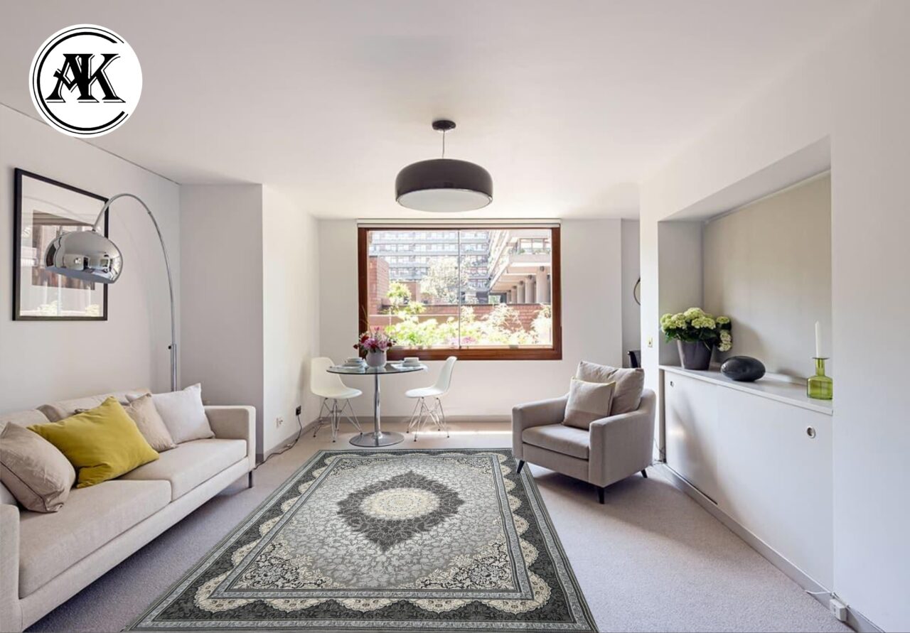 دکوراسیون فرش 700 شانه آرتا نقره_ای گل_برجسته