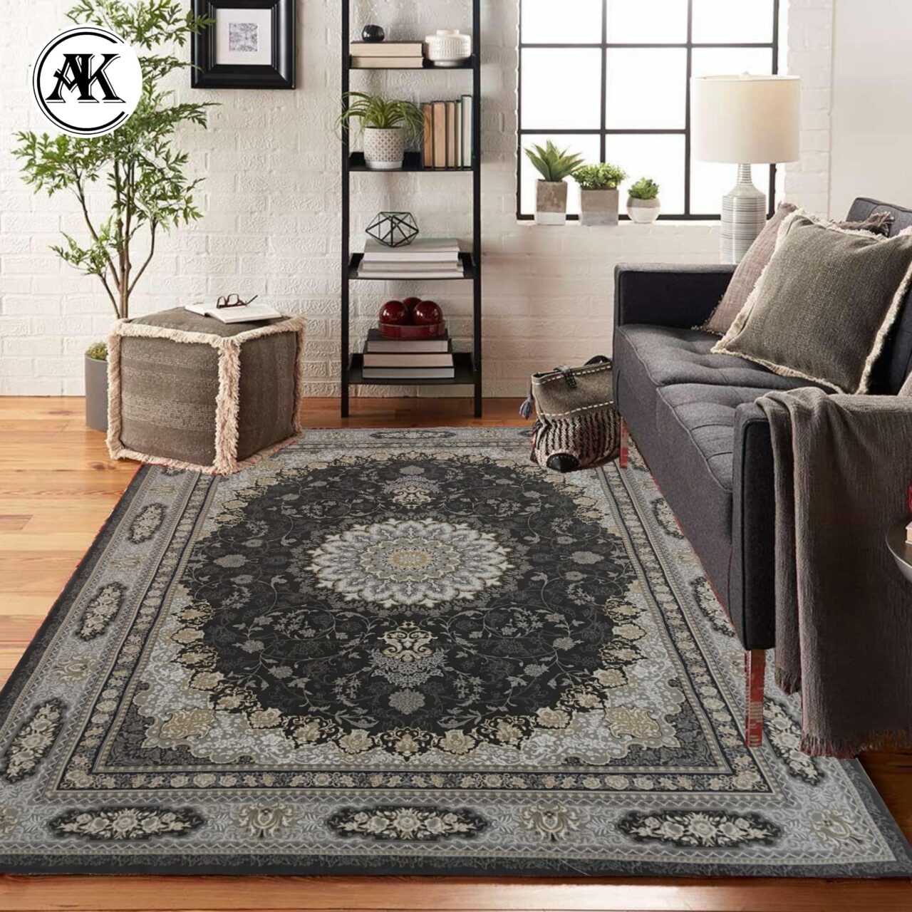 دکوراسیون فرش 700 شانه آنا زغالی گل_برجسته