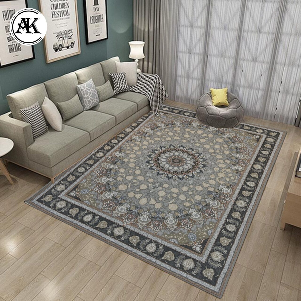 دکوراسیون فرش 700 شانه اصیل نقره_ای گل_برجسته