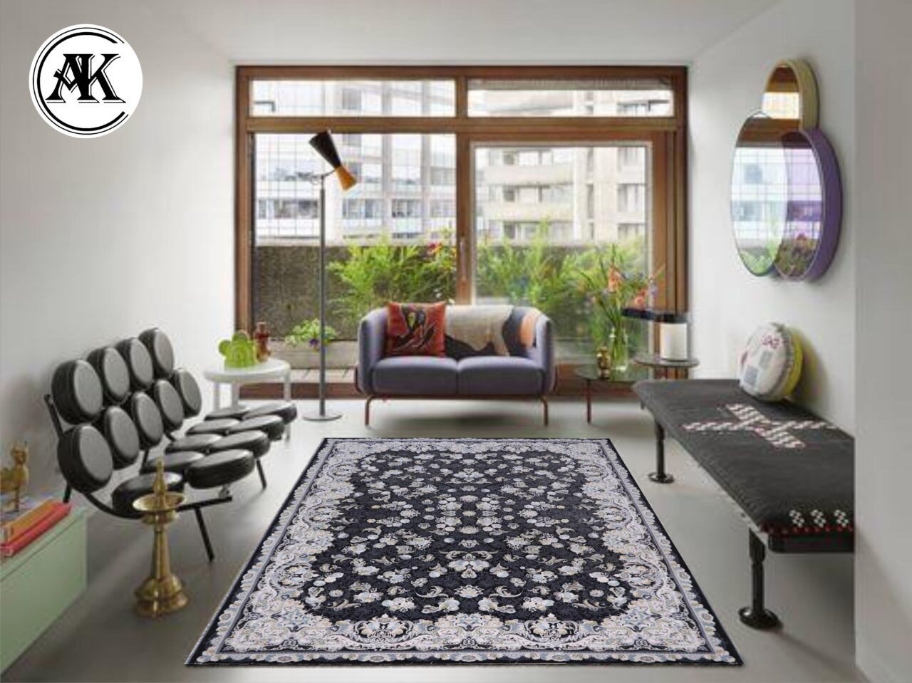 دکوراسیون فرش 700 شانه الماس زغالی گل_برجسته