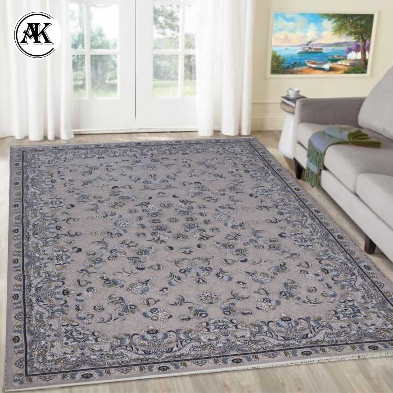 دکوراسیون فرش 700 شانه الماس نقره_ای گل_برجسته