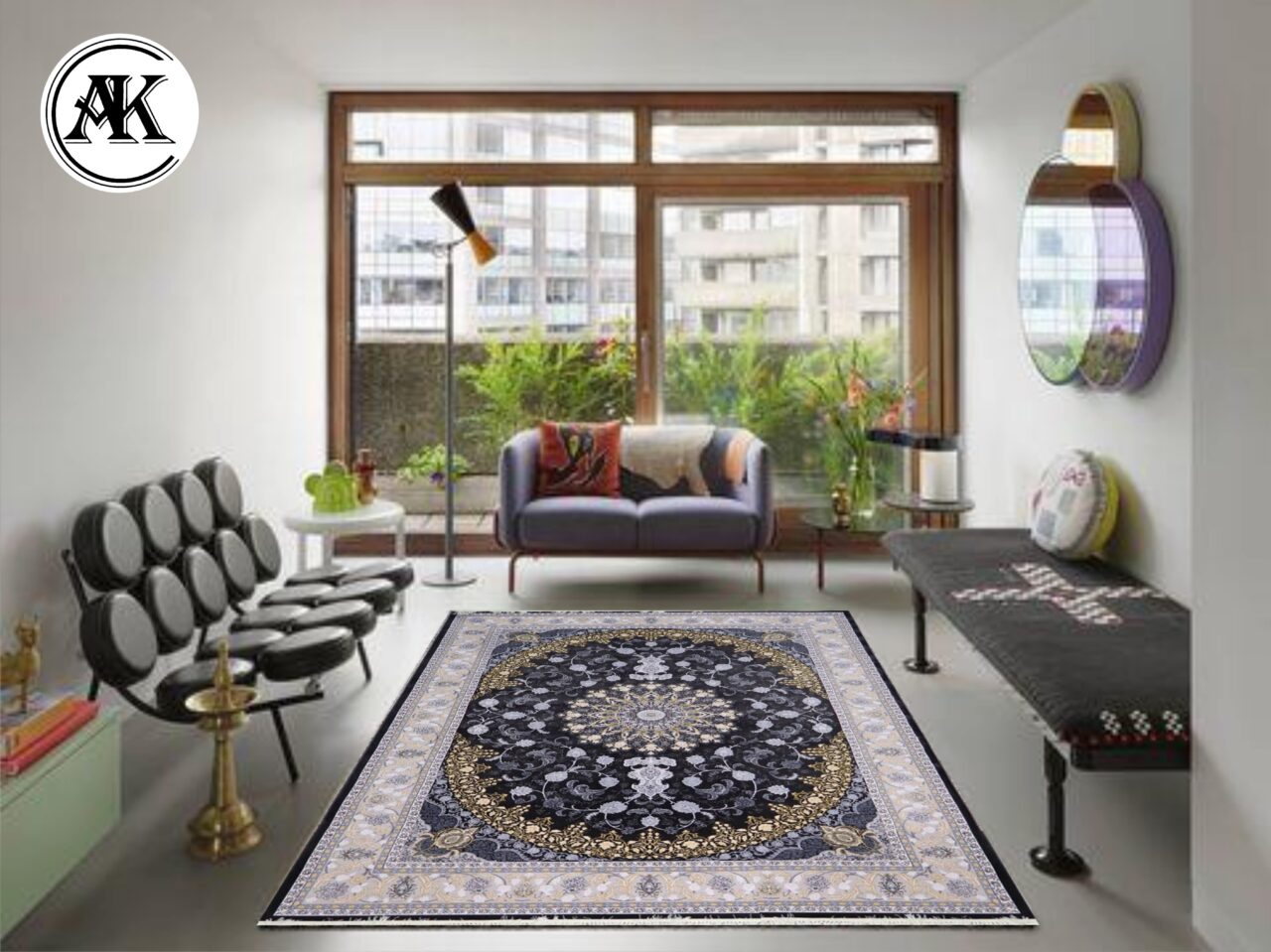 دکوراسیون فرش 700 شانه تارا زغالی گل_برجسته