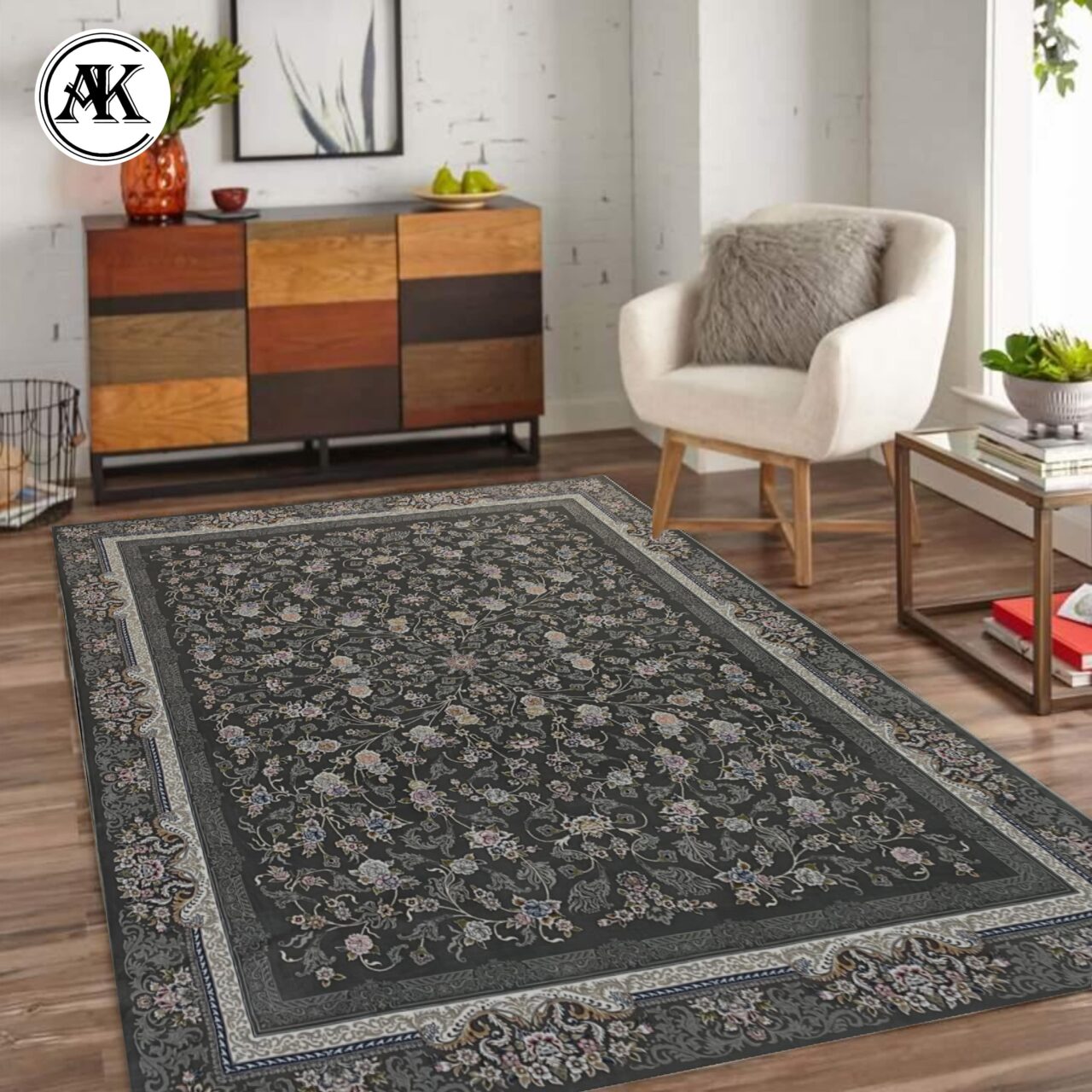 دکوراسیون فرش 700 شانه جانان زغالی گل_برجسته