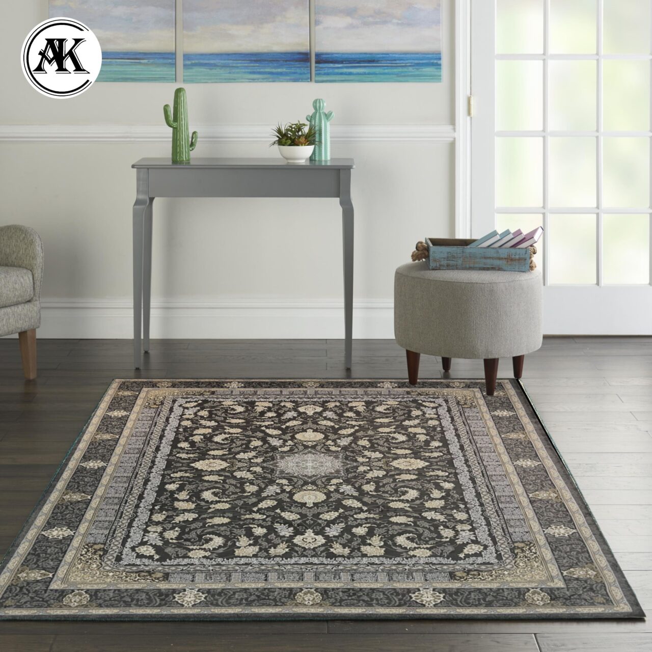 دکوراسیون فرش 700 شانه دریا زغالی گل_برجسته