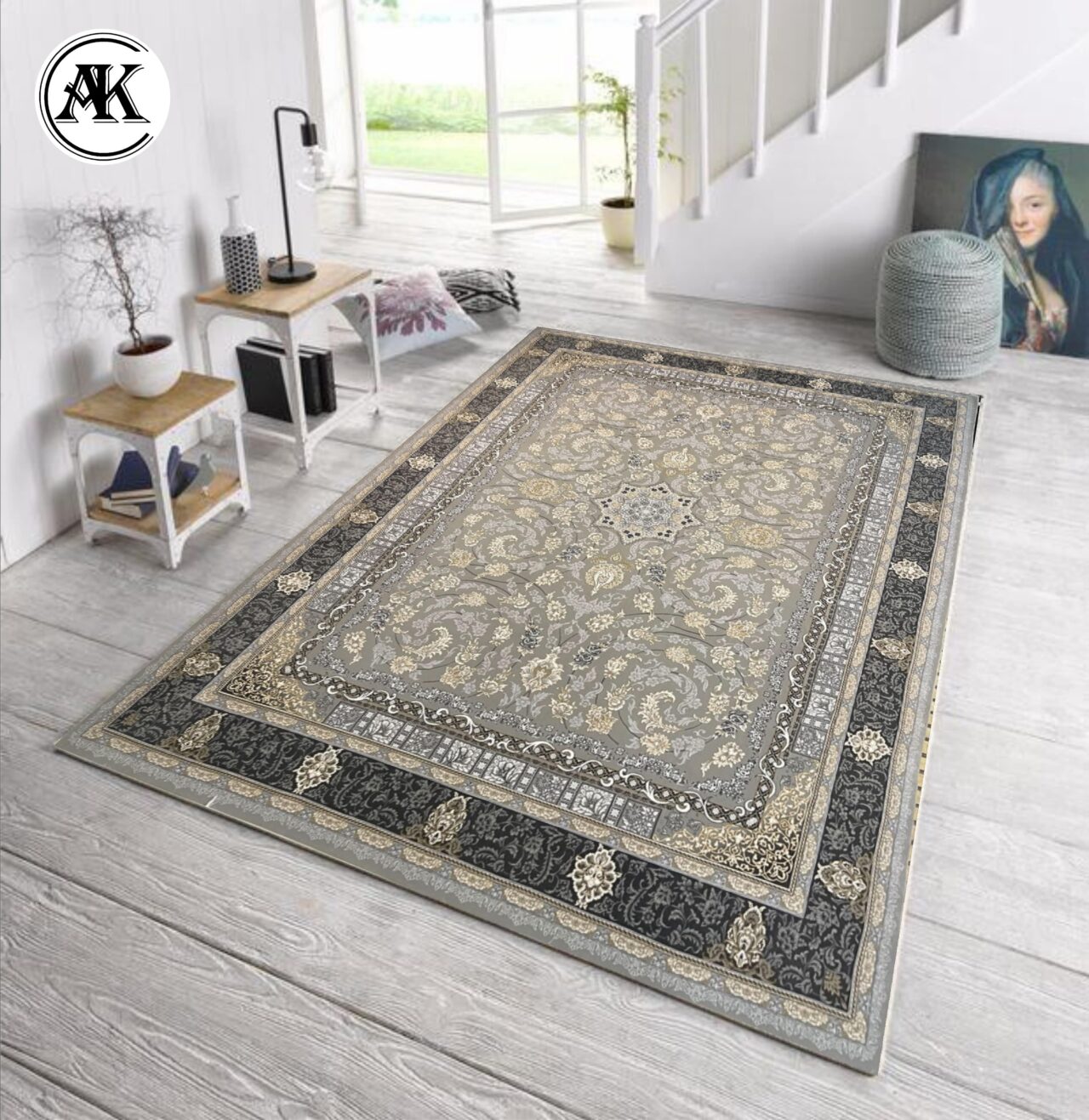 دکوراسیون فرش 700 شانه دریا نقره_ای گل_برجسته