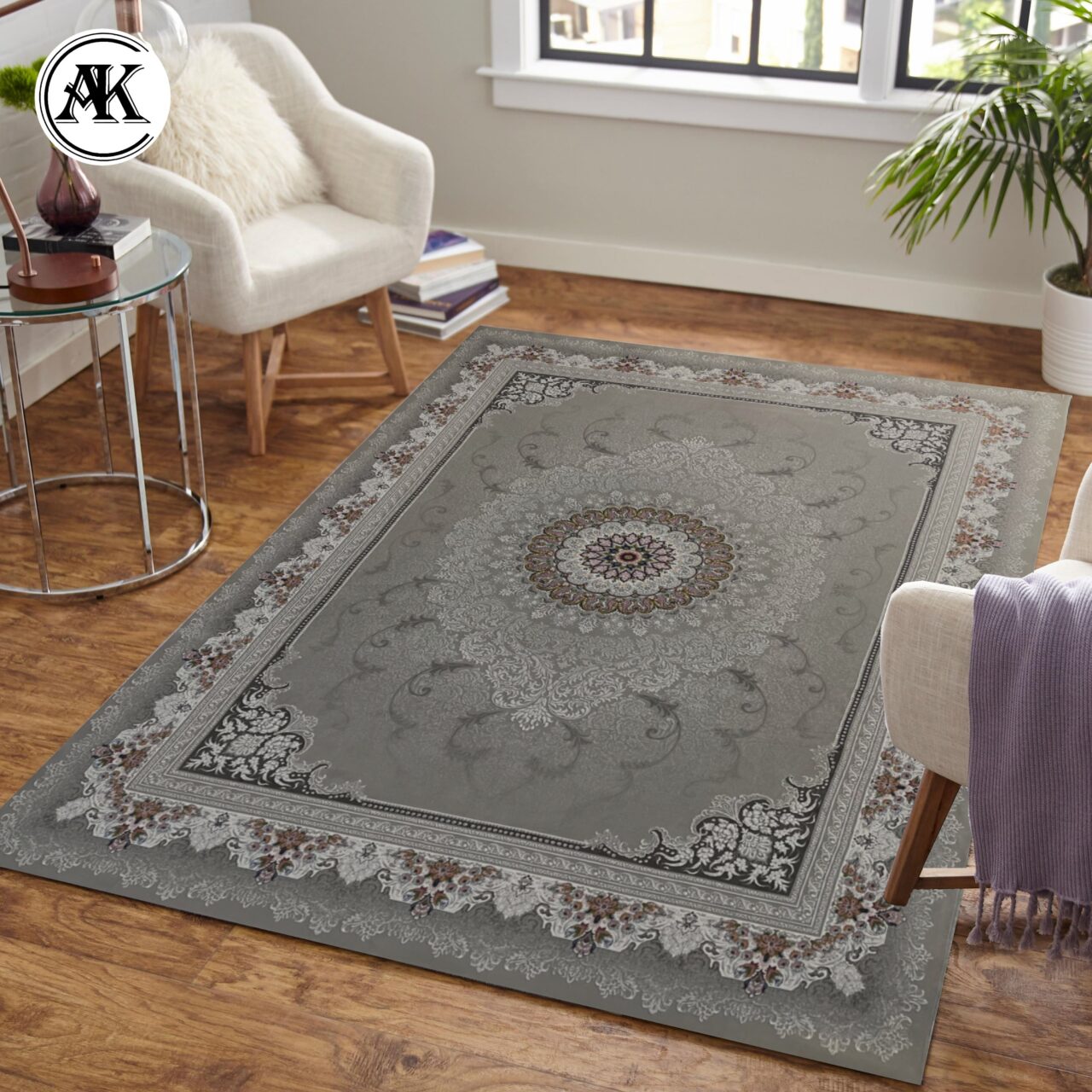 دکوراسیون فرش 700 شانه دلاریس نقره_ای گل_برجسته