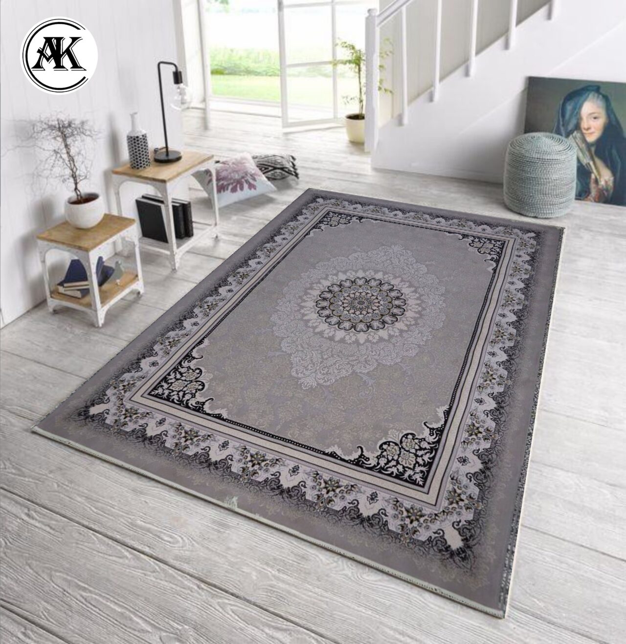 دکوراسیون فرش 700 شانه دلاریس نقره_ای گل_برجسته اکریلیک