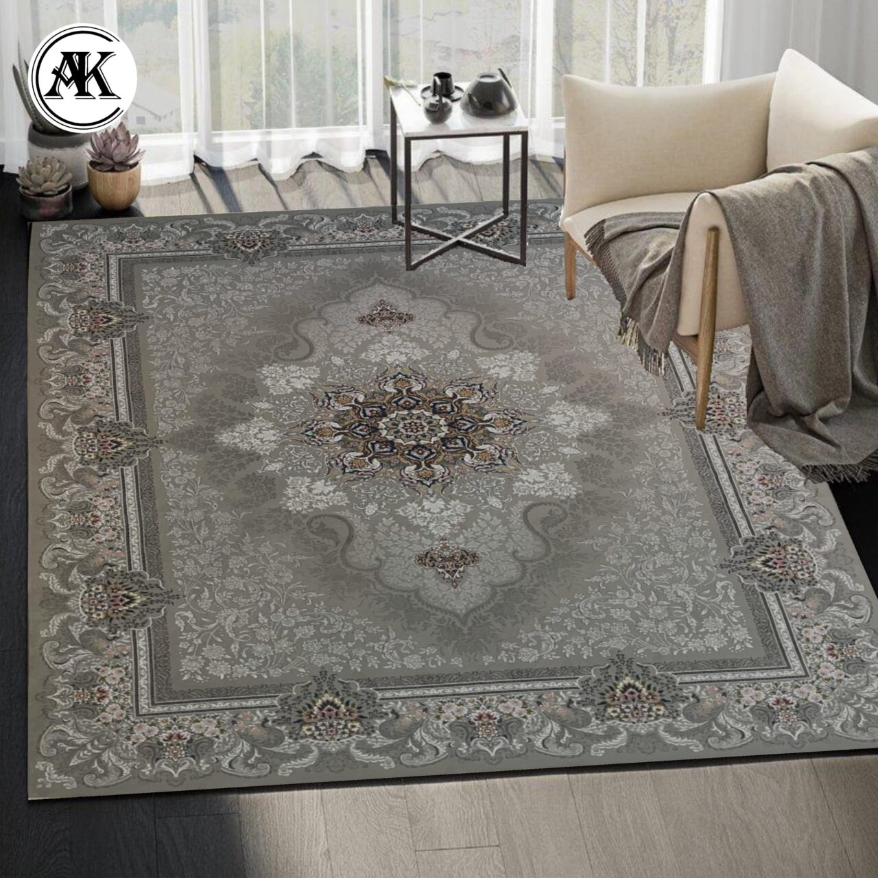 دکوراسیون فرش 700 شانه دنیز نقره_ای گل_برجسته