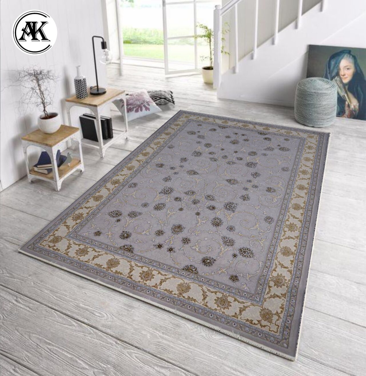دکوراسیون فرش-700-شانه-زرتاب-نقره_ای-گل_برجسته