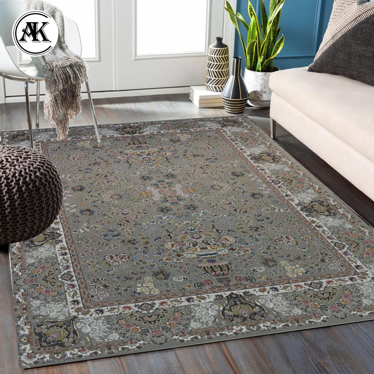 دکوراسیون فرش 700 شانه سیما نقره_ای گل_برجسته