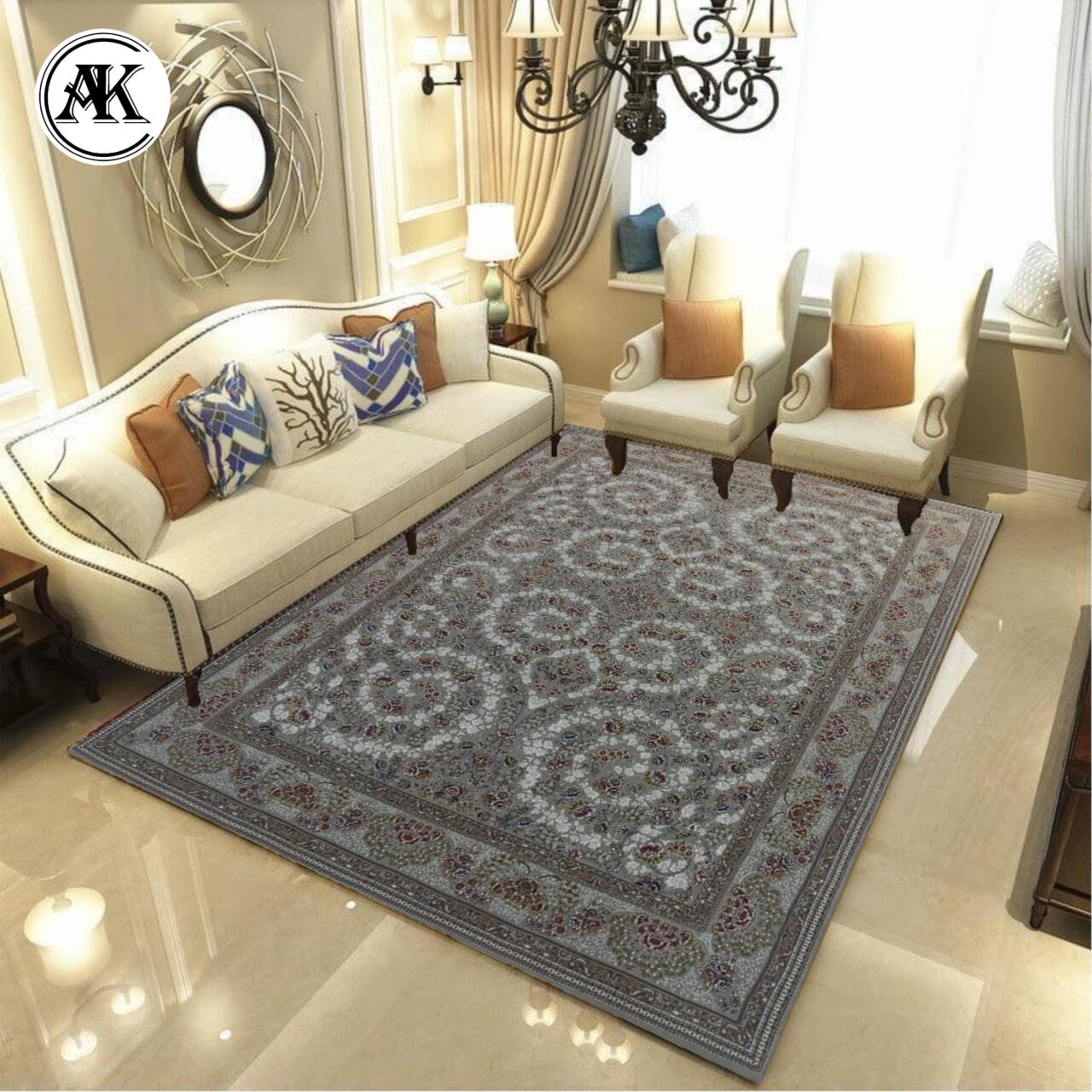 دکوراسیون فرش 700 شانه شاهان نقره_ای گل_برجسته