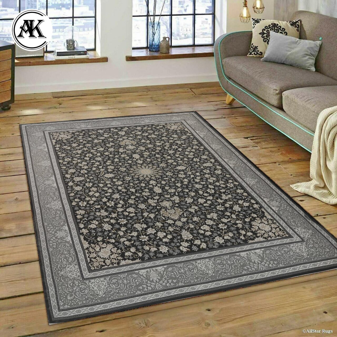 دکوراسیون فرش 700 شانه طناز زغالی گل_برجسته