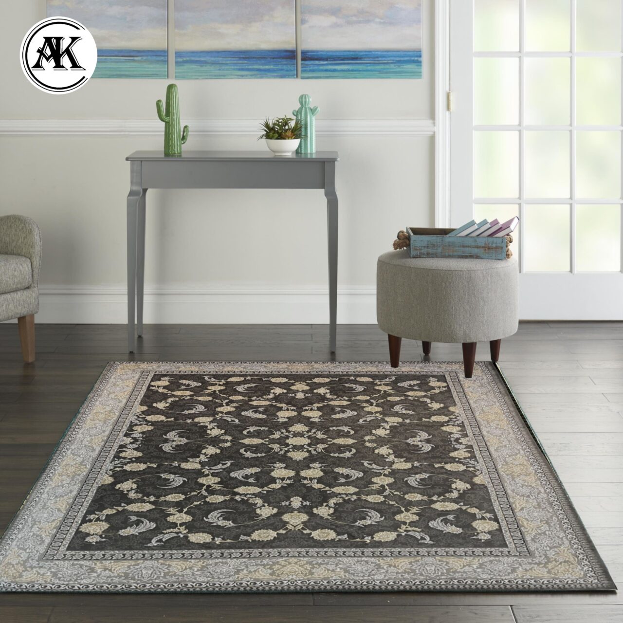 دکوراسیون فرش 700 شانه لیدا زغالی گل_برجسته