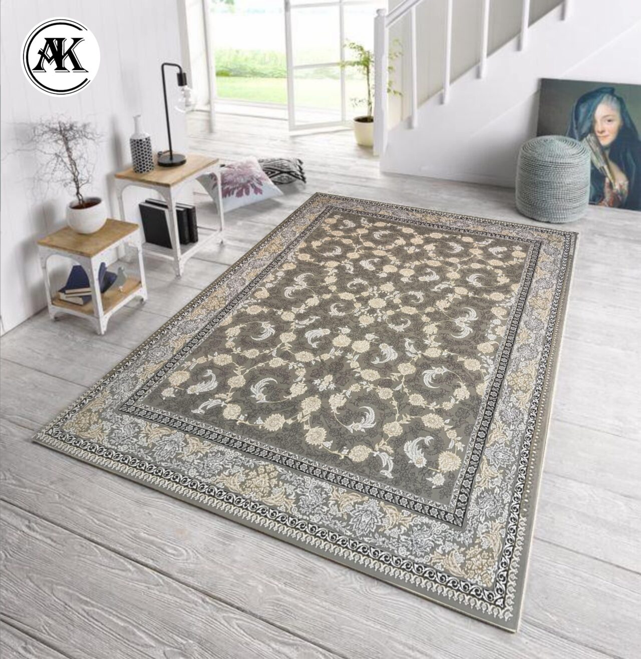 دکوراسیون فرش 700 شانه لیدا نقره_ای گل_برجسته
