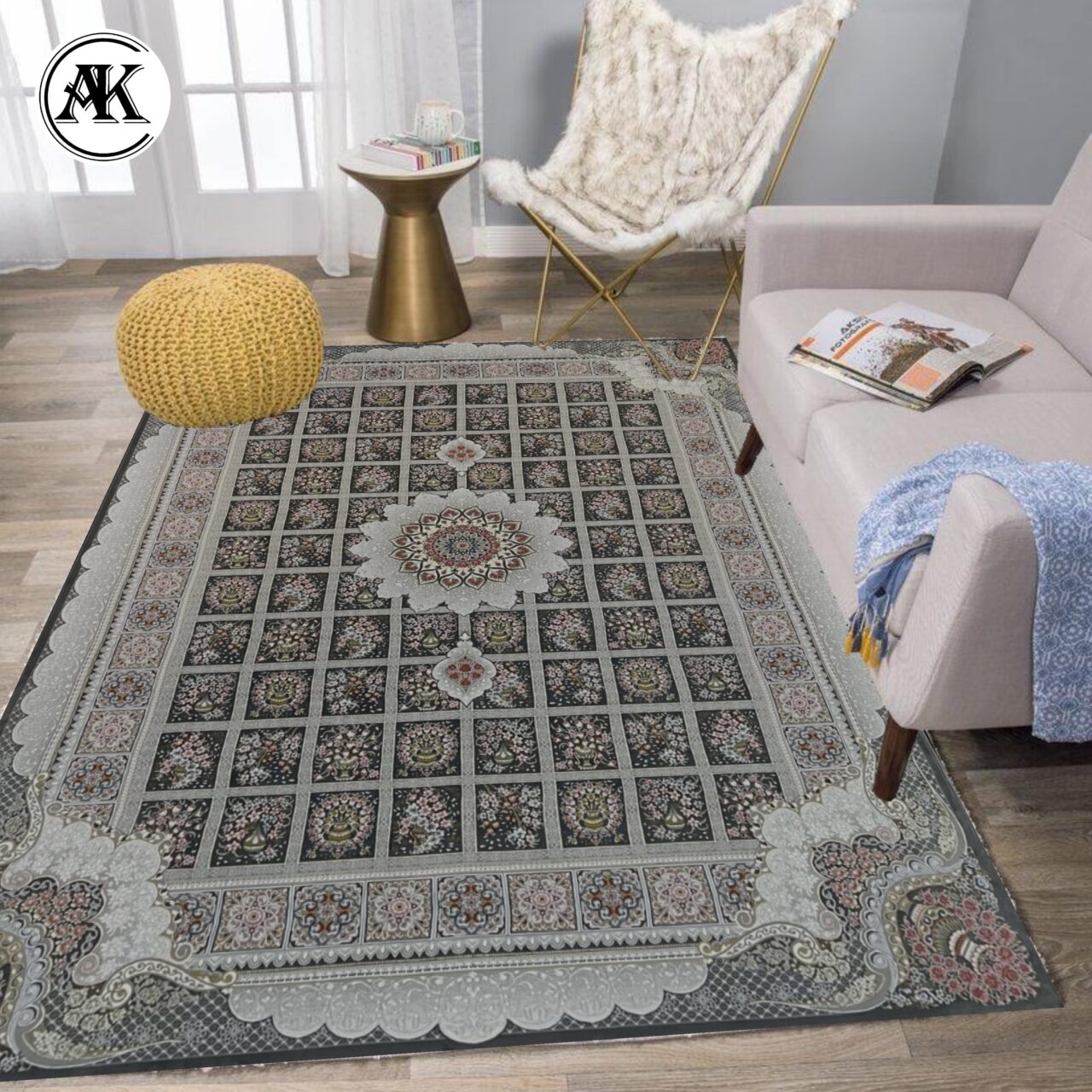 دکوراسیون فرش 700 شانه مانلی زغالی گل_برجسته