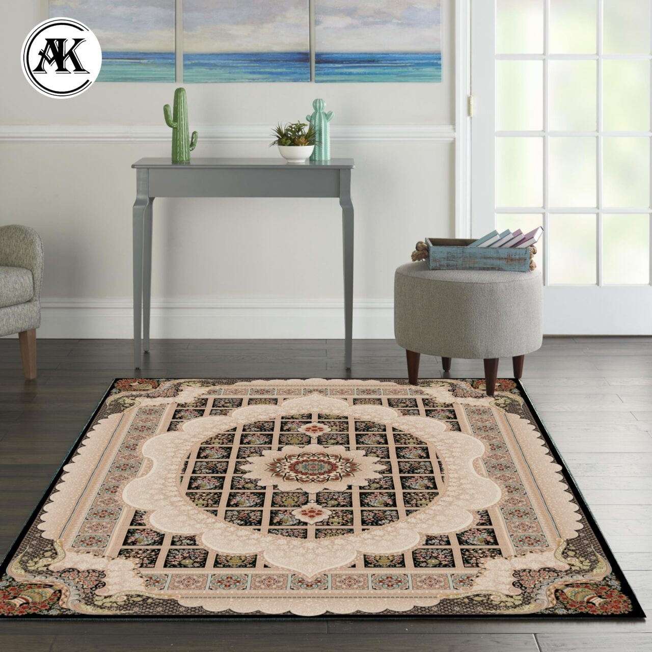 دکوراسیون فرش 700 شانه مانلی سرمه_ای پالت بادامی