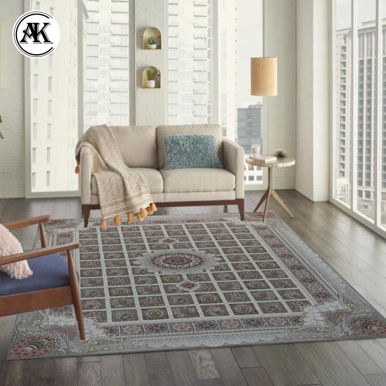 دکوراسیون فرش 700 شانه مانلی نقره_ای گل_برجسته