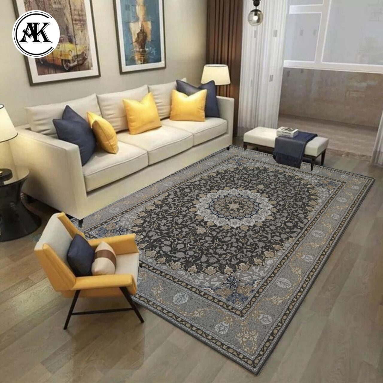 دکوراسیون فرش 700 شانه مایسا زغالی گل_برجسته