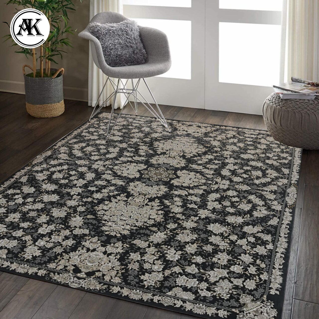 دکوراسیون فرش 700 شانه ملینا زغالی گل_برجسته