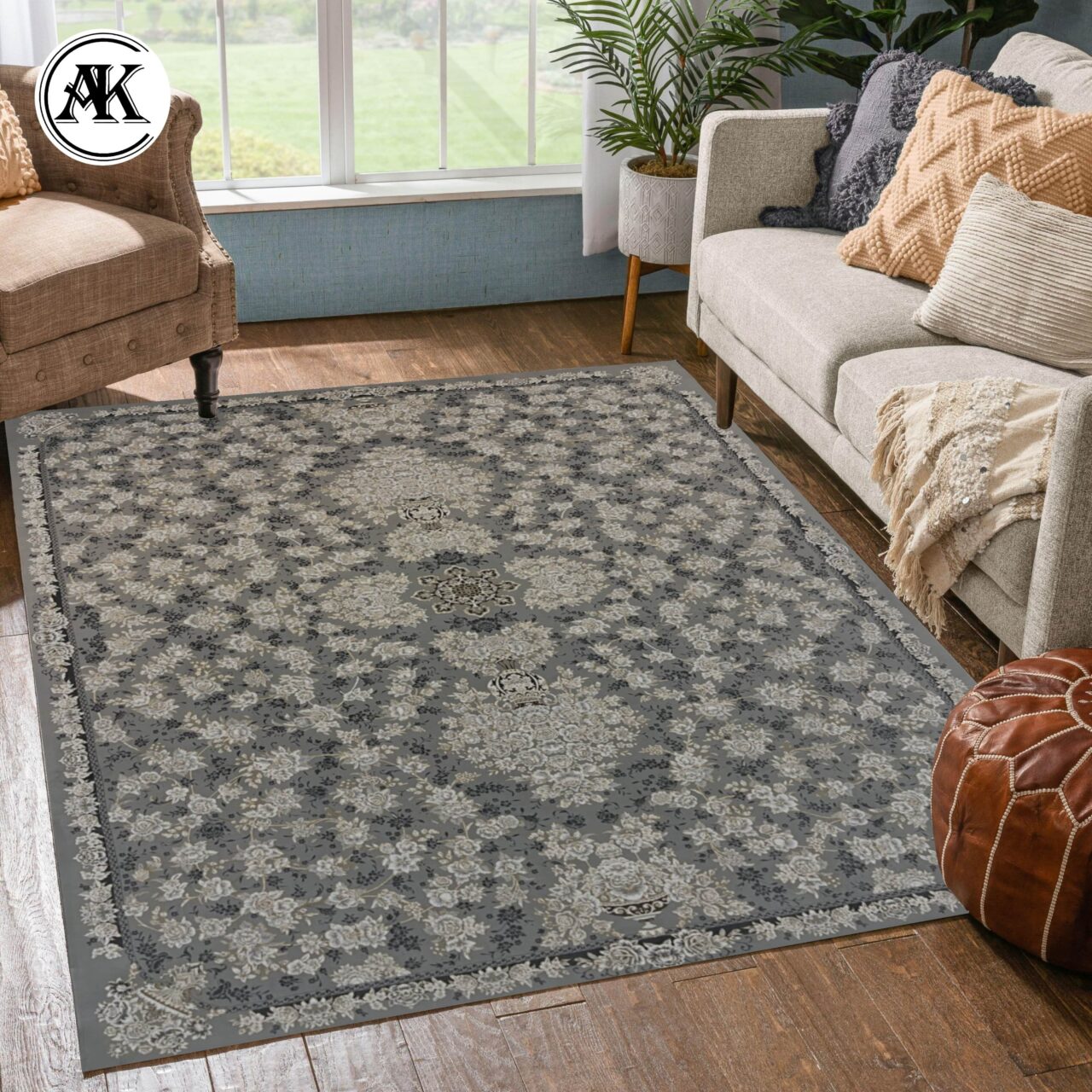 دکوراسیون فرش 700 شانه ملینا نقره_ای گل_برجسته