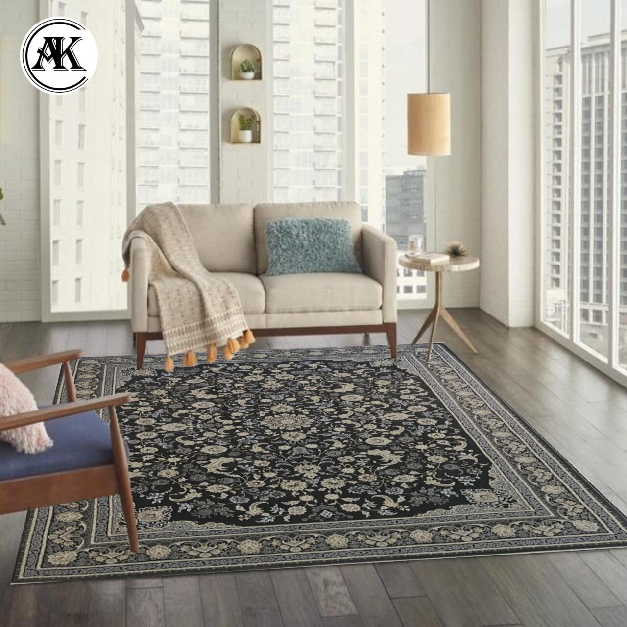 دکوراسیون فرش 700 شانه نیلو زغالی گل_برجسته