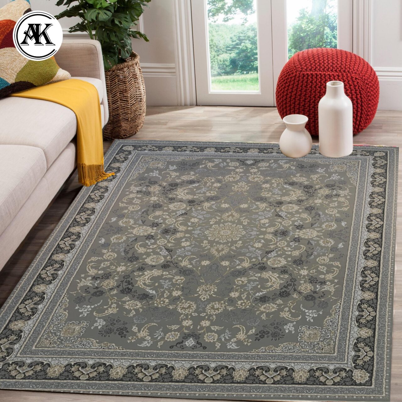 دکوراسیون فرش 700 شانه نیلو نقره_ای گل_برجسته