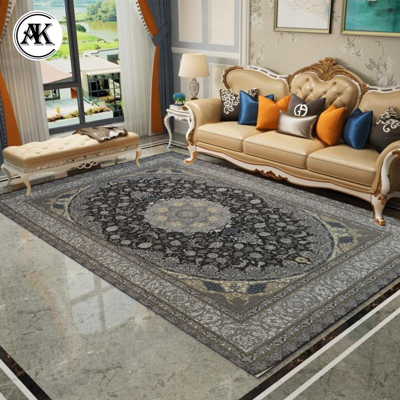 دکوراسیون فرش 700 شانه ویدا زغالی گل_برجسته
