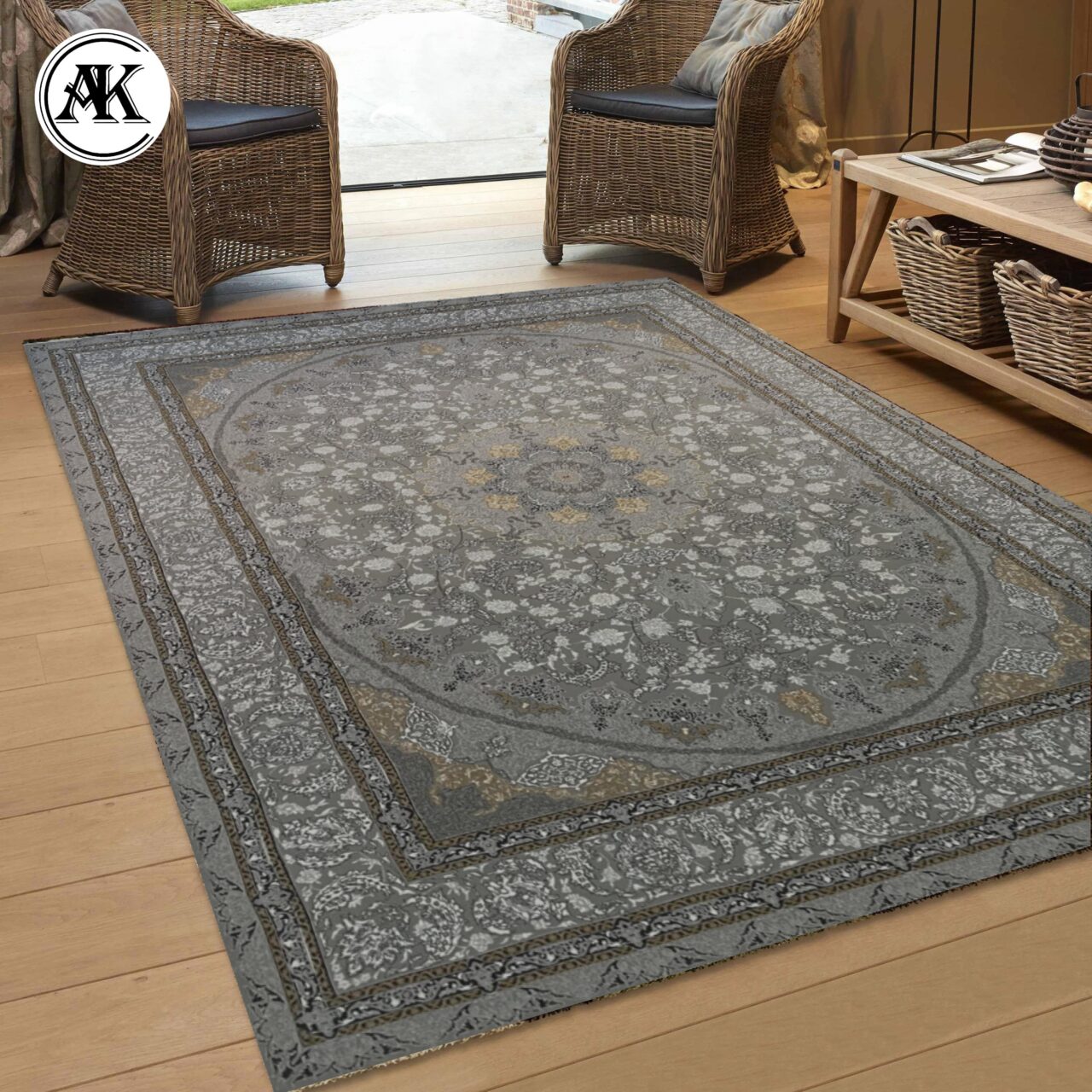 دکوراسیون فرش 700 شانه ویدا نقره_ای گل_برجسته