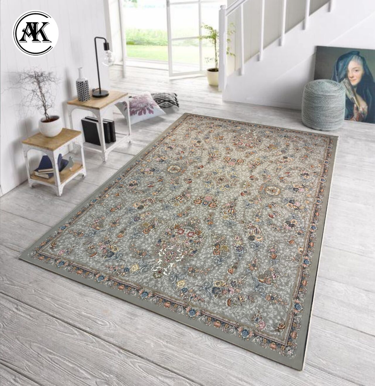 دکوراسیون فرش 700 شانه گندم نقره_ای گل_برجسته