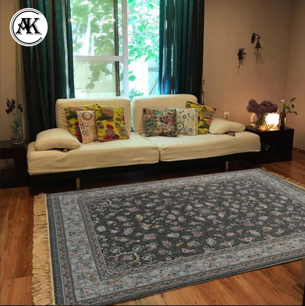 دکوراسیون فرش 700 شانه گیلدا زغالی گل_برجسته