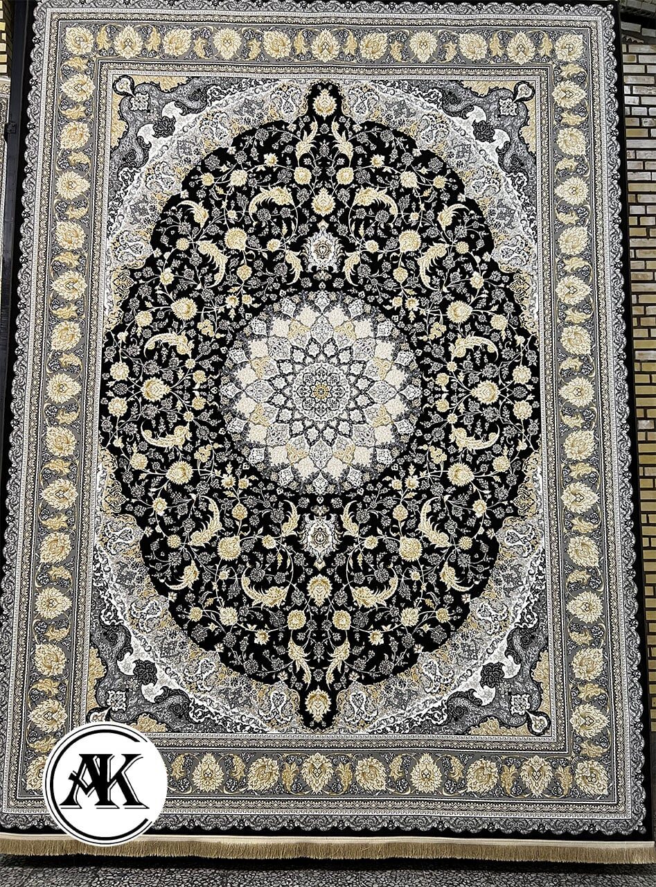 فرش-1200-شانه-اصفهان-سرمه_ای-گل_برجسته