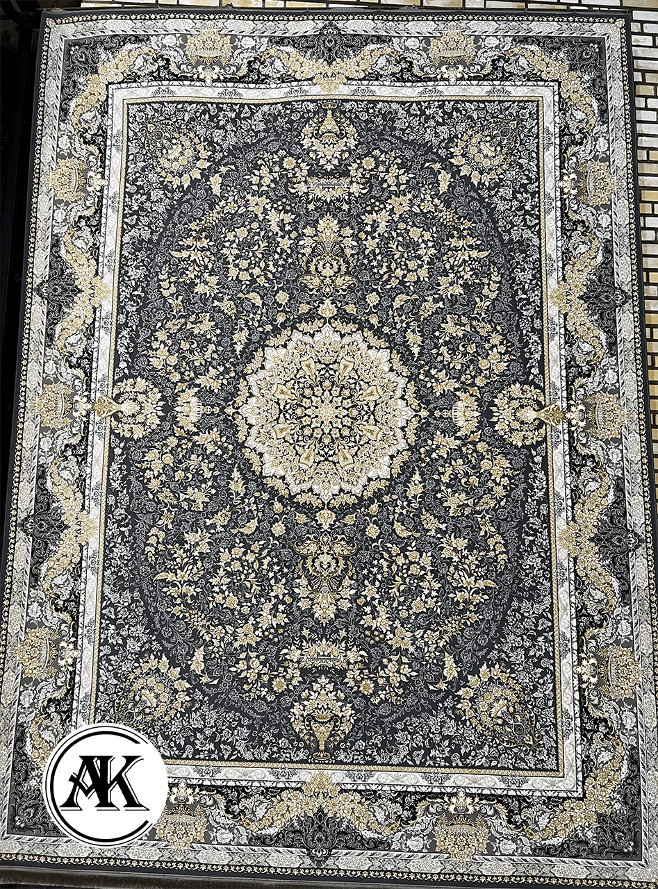فرش-1200-شانه-طلا-طوسی-گل_برجسته