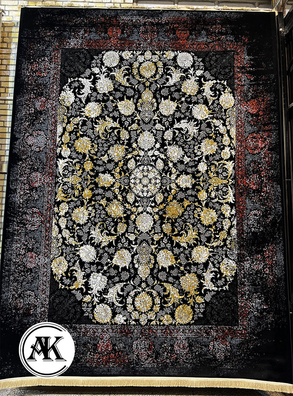 فرش 1200 شانه مارسی سرمه‌ای گل‌برجسته 1