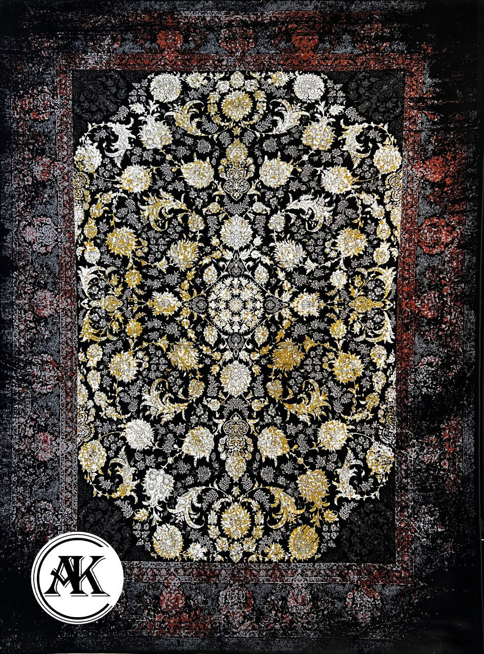 فرش 1200 شانه مارسی سرمه‌ای گل‌برجسته