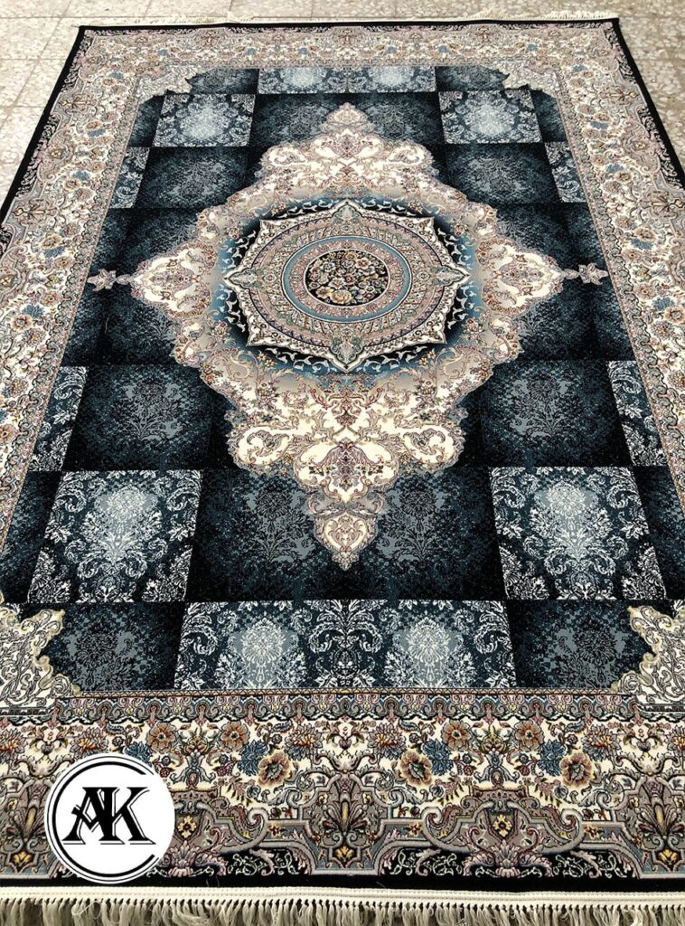فرش-700-شانه-نیلوفر-سرمه_ای-با-نخ-اکریلیک-1