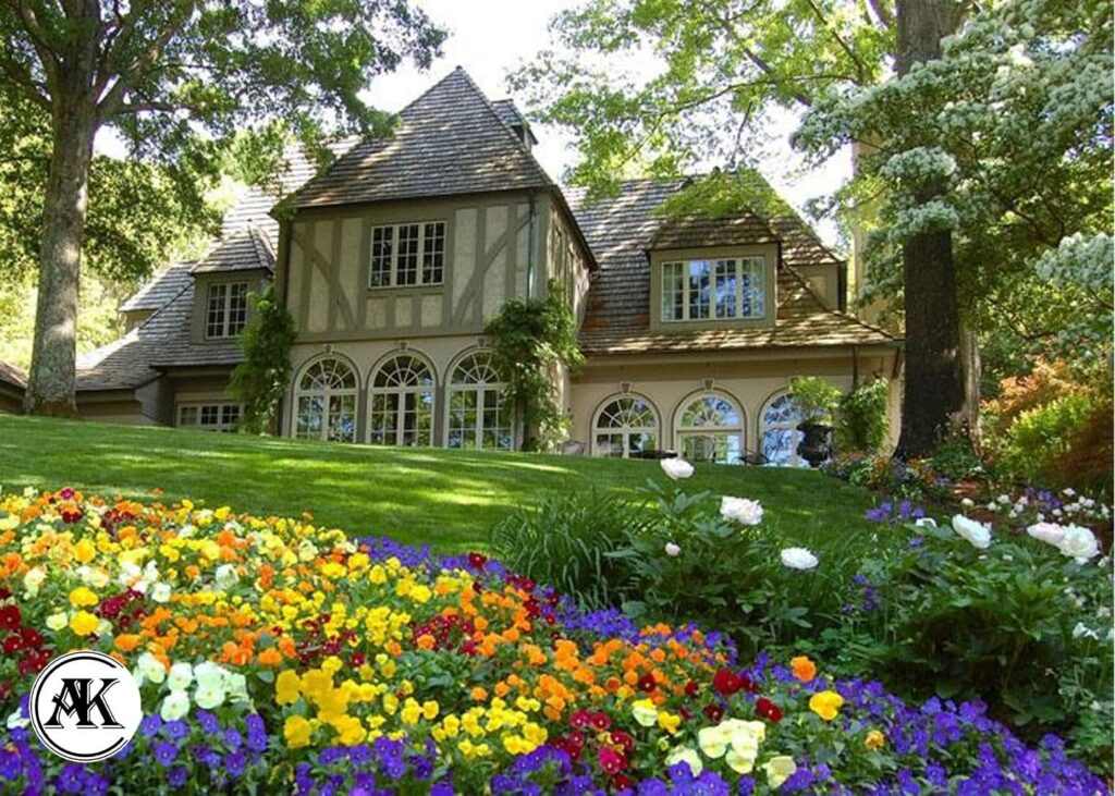 تابلو خانه و باغچه پر از گل