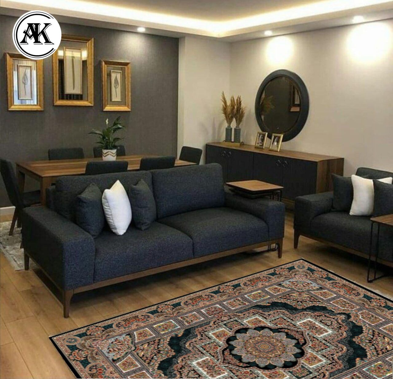 دکوراسیون فرش طرح 700 شانه حوض نقره سرمه_ای