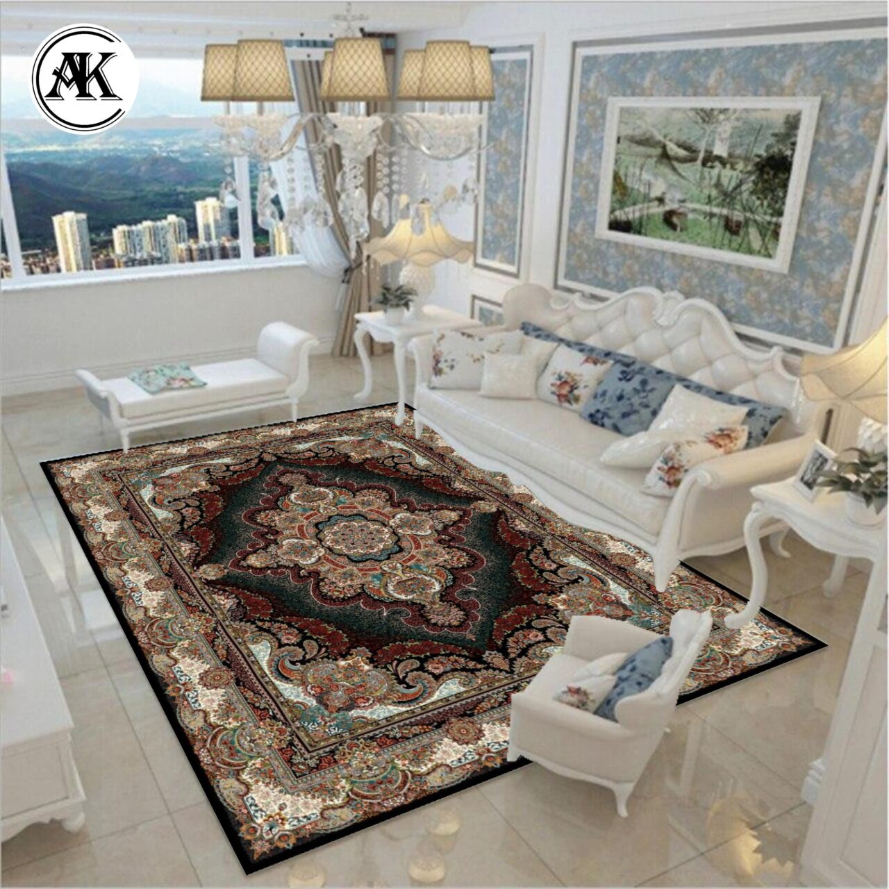 دکوراسیون فرش طرح 700 شانه ستاره سرمه_ای