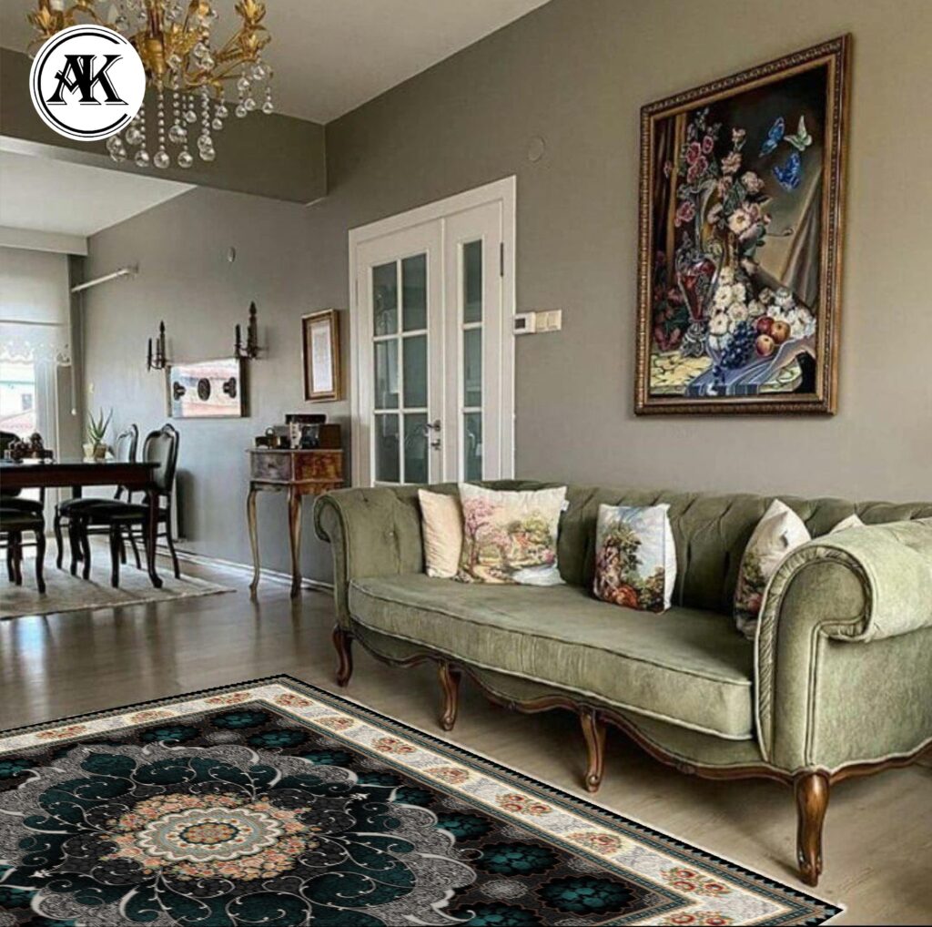 دکوراسیون فرش طرح 700 شانه چکاوک سرمه_ای