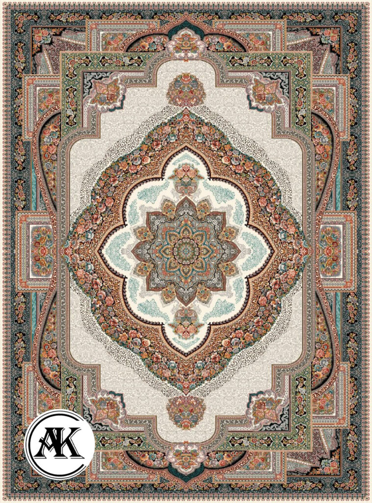 عکس ژورنالی فرش طرح 700 شانه باغ معلق کرم