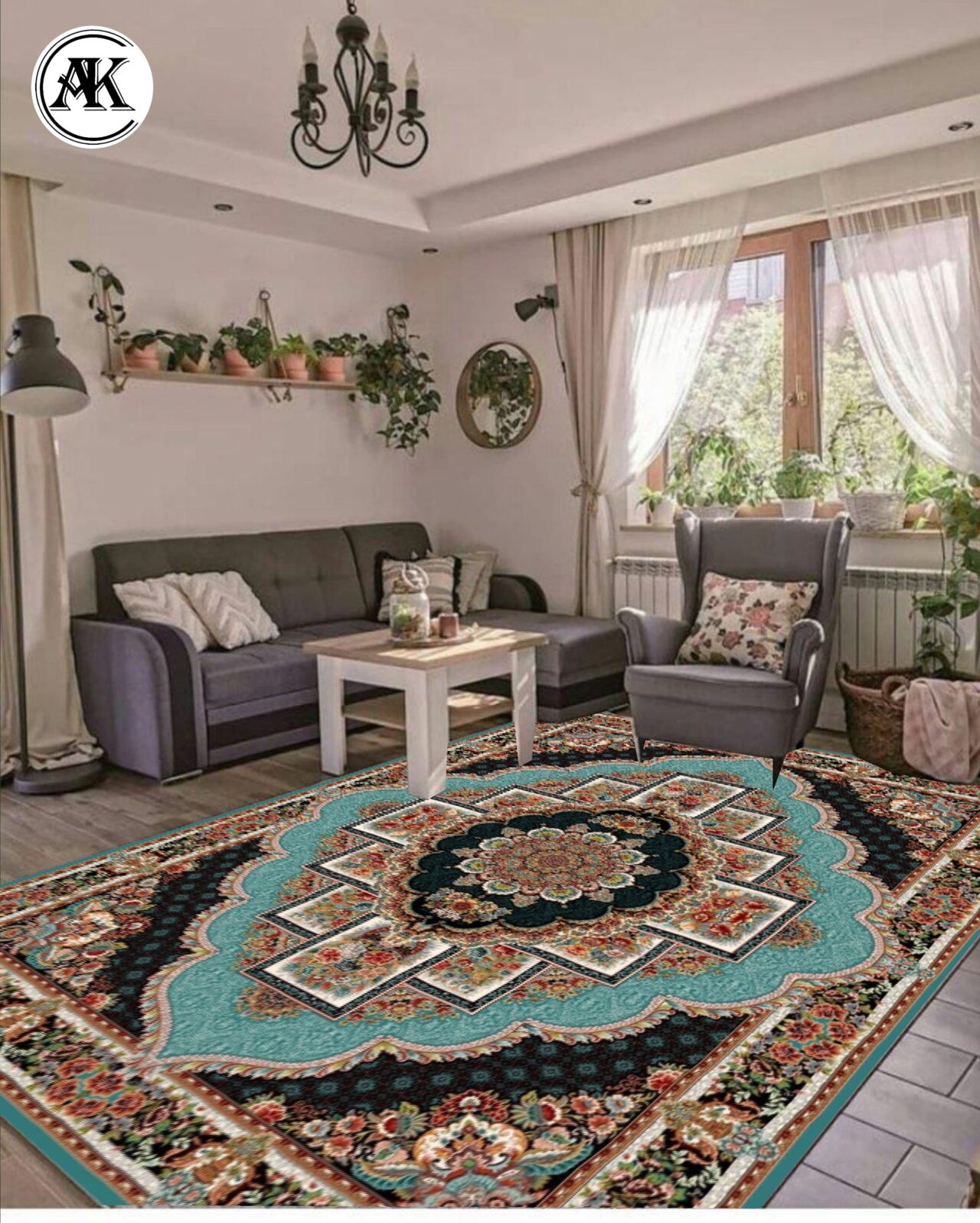 دکوراسیون فرش طرح 700 شانه ناردون آبی