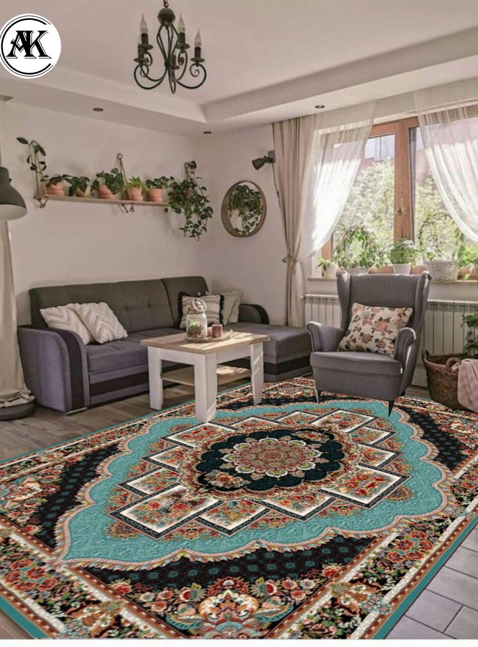 دکوراسیون فرش طرح 700 شانه ناردون آبی