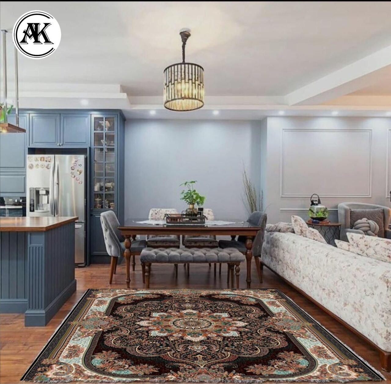 دکوراسیون فرش طرح 700 شانه نسترن سرمه_ای