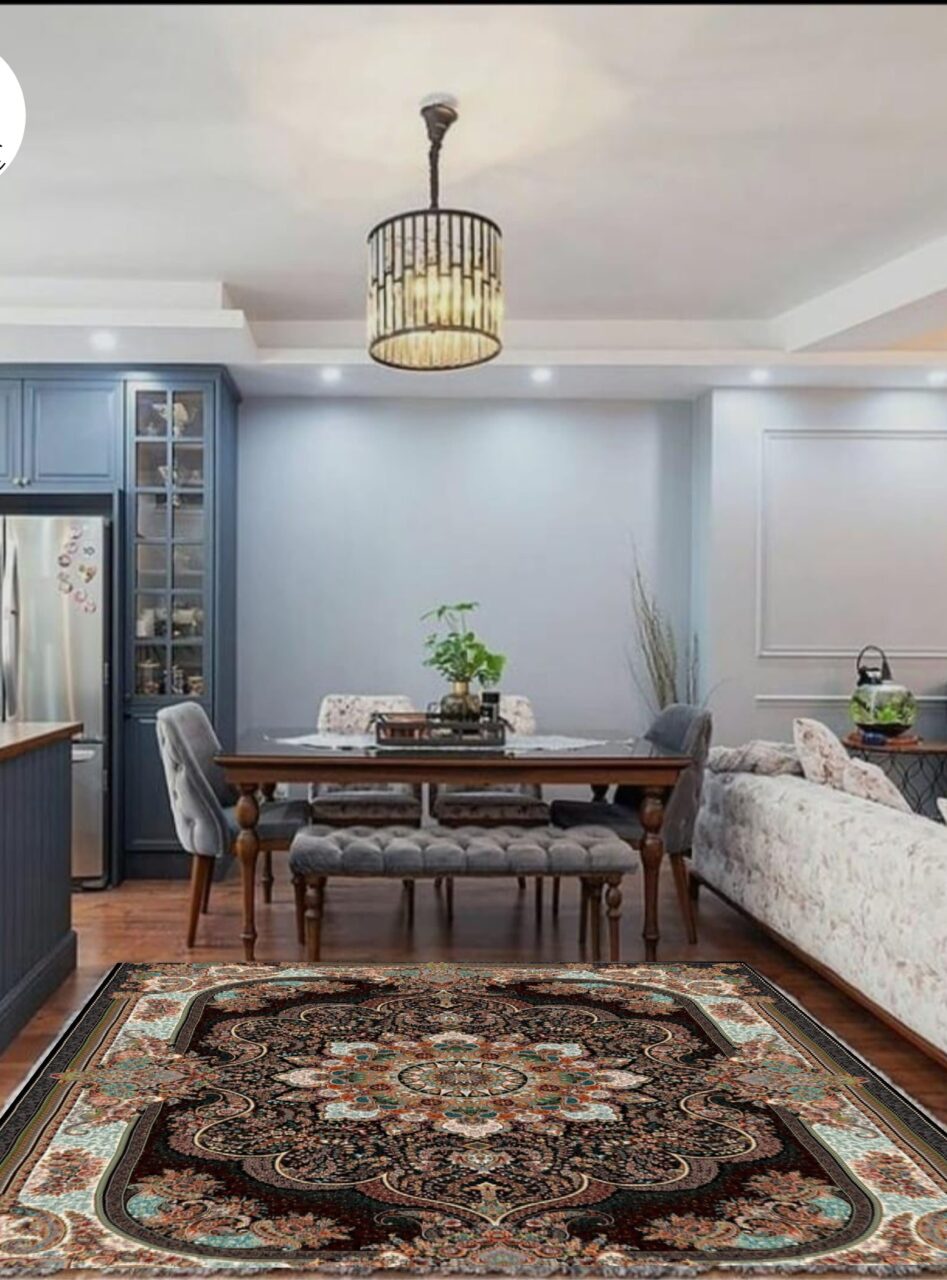 دکوراسیون فرش طرح 700 شانه نسترن سرمه_ای