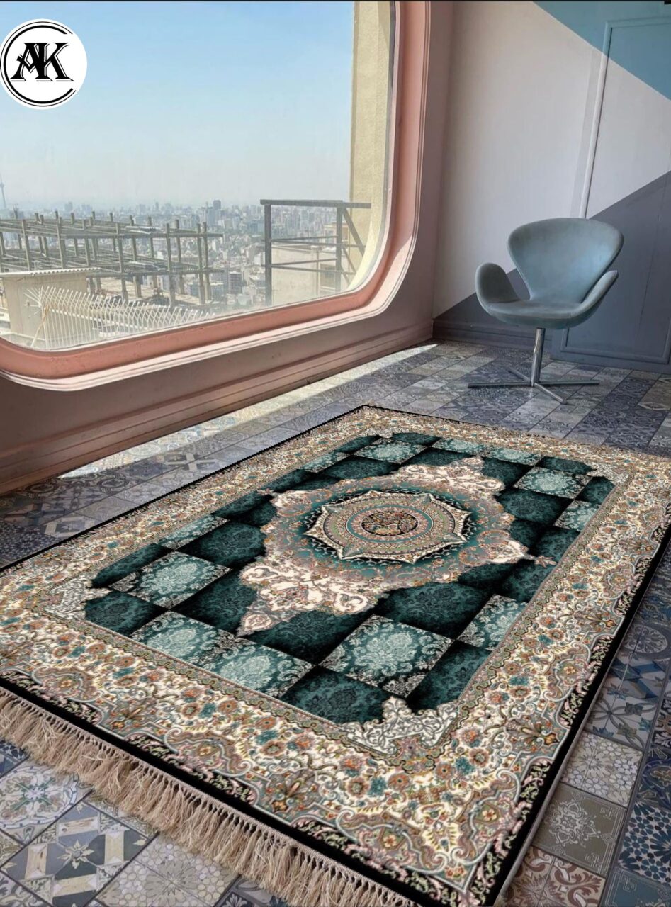دکوراسیون فرش طرح 700 شانه نیلوفر سرمه_ای