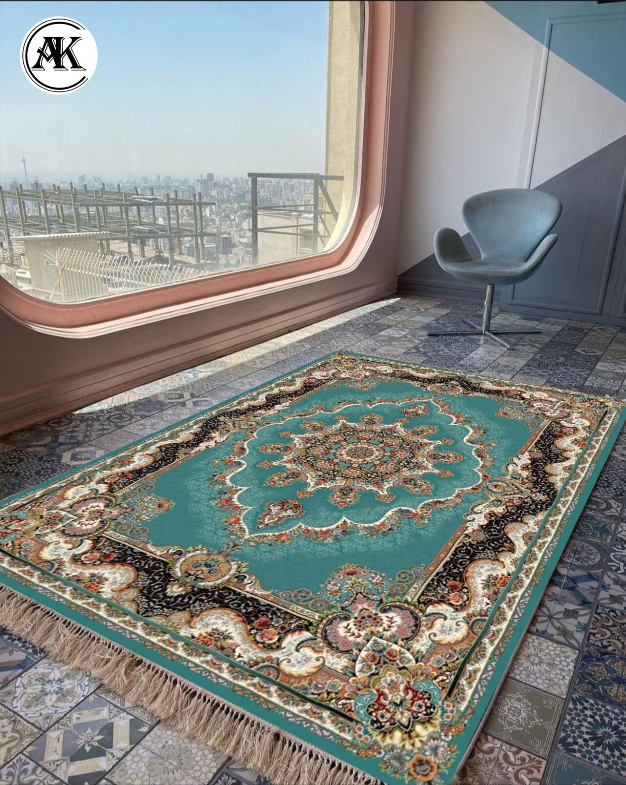 دکوراسیون فرش طرح 700 شانه نیلی آبی