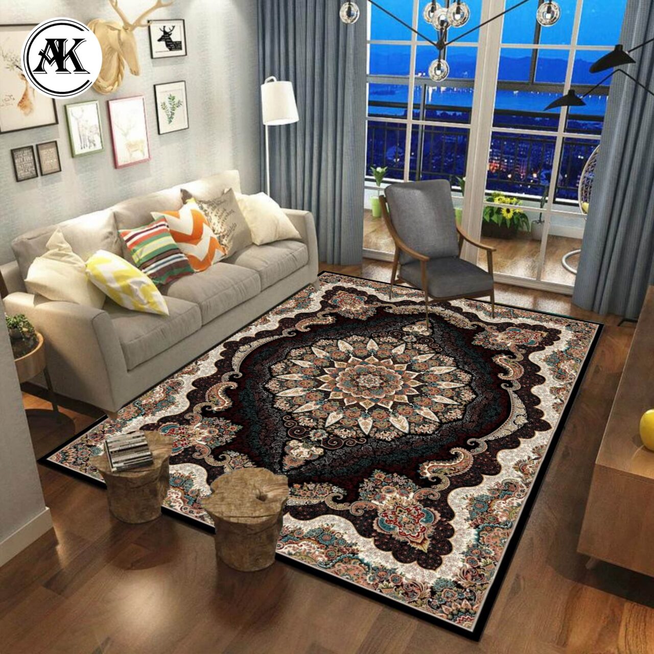 دکوراسیون فرش 700 شانه سیرنگ سرمه ای با نخ اکریلیک