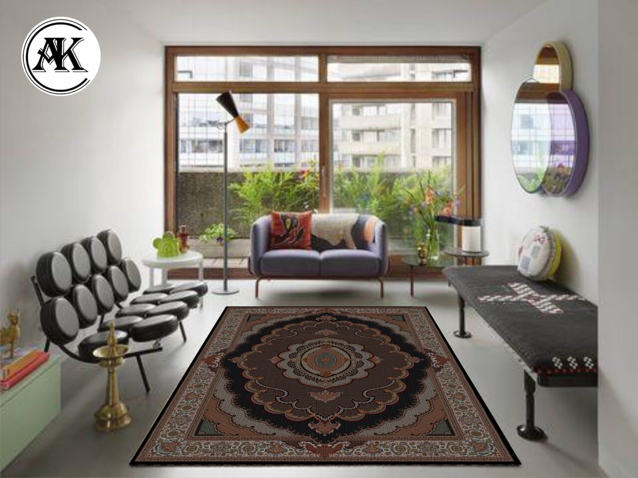 دکوراسیون فرش 700 شانه ماهی موج سرمه ای با نخ اکریلیک