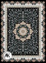 عکس ژورنالی فرش 700 شانه صنوبر سرمه_ای با نخ اکریلیک