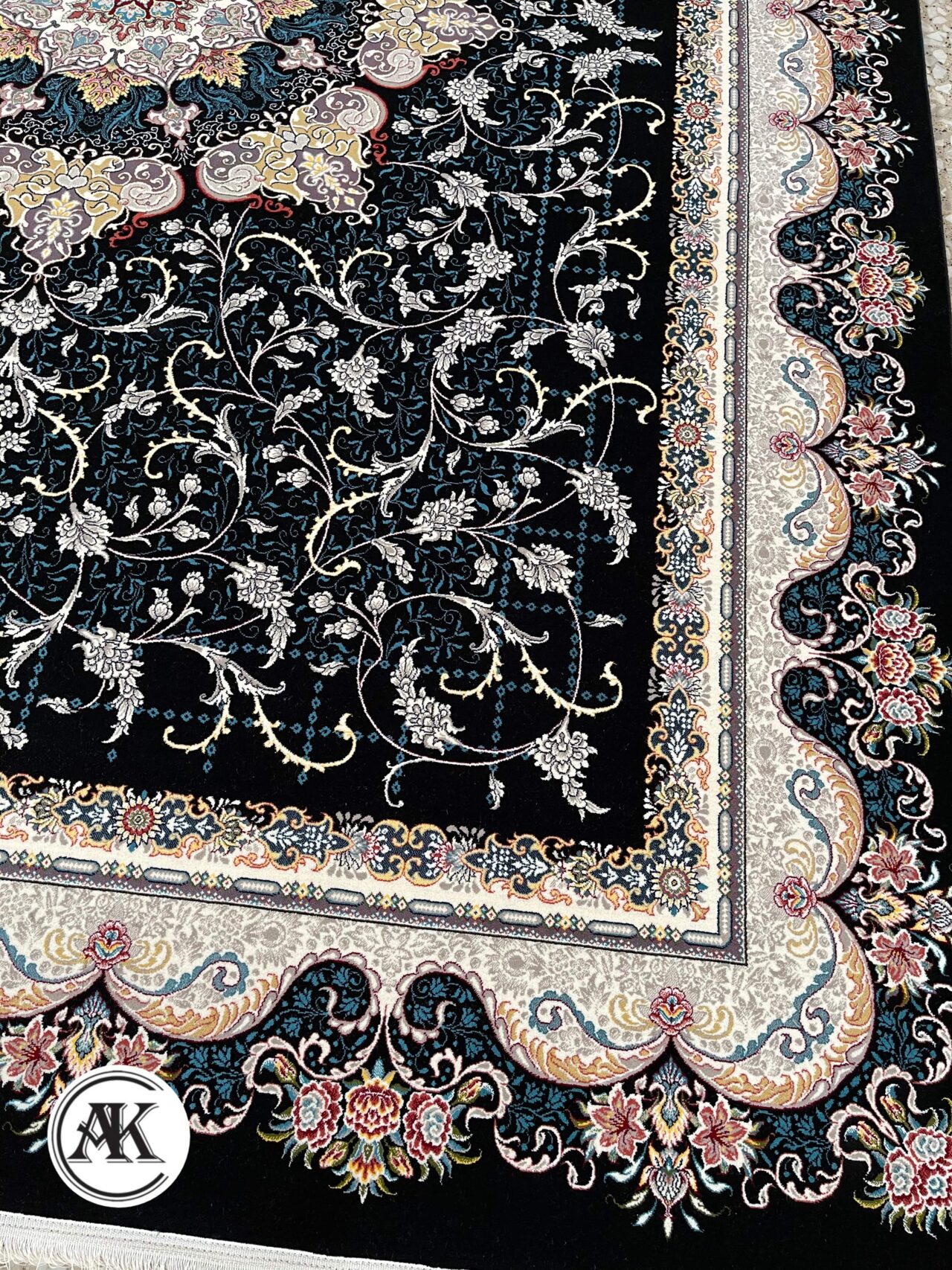 فرش 700 شانه صنوبر سرمه_ای با نخ اکریلیک (4)